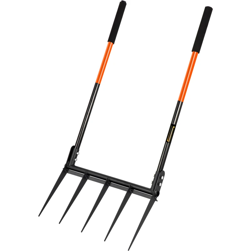 Broad Fork Tool 5-6 Tines Hand Tiller Broadfork Cultivation Tool Wide Fork 43.3in 45.3in Fiberglass Handle Garden Tool