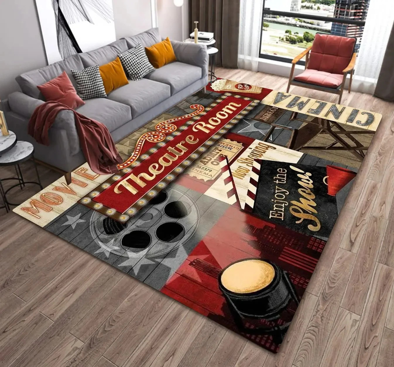 

Vintage Cinema Home Movie Theater Modern Area Rugs Soft Floor Mat Non-Slip Carpets Indoor Decorative Living Room Bedroom Doormat