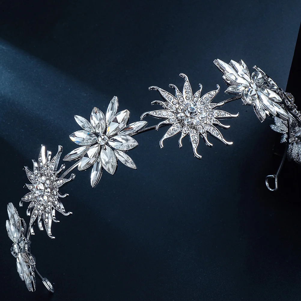 

Charming Rhinestone Floral Bride Headband Elegant Bridal Hairband Wedding Hair Decoration Alloy Headdress for Celebrations