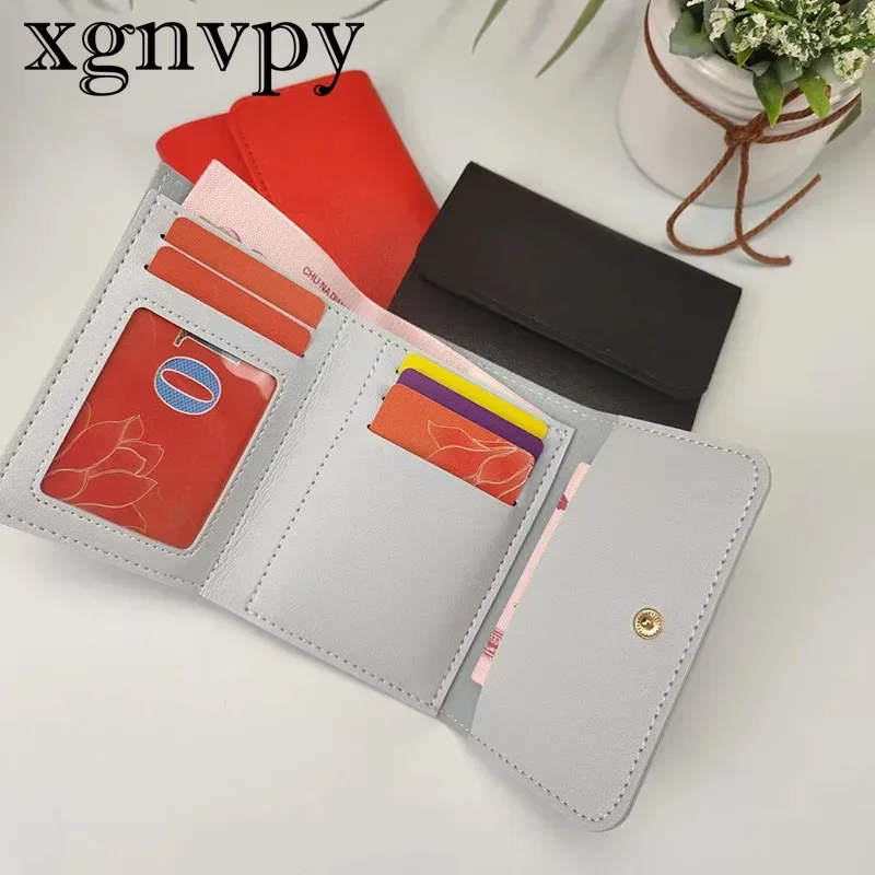 xgnvpy New Cute Wallets for Women Small Hasp Girl Credit Card Holder PU Leather Coin Purse Female Short Purses Stylish Accessory