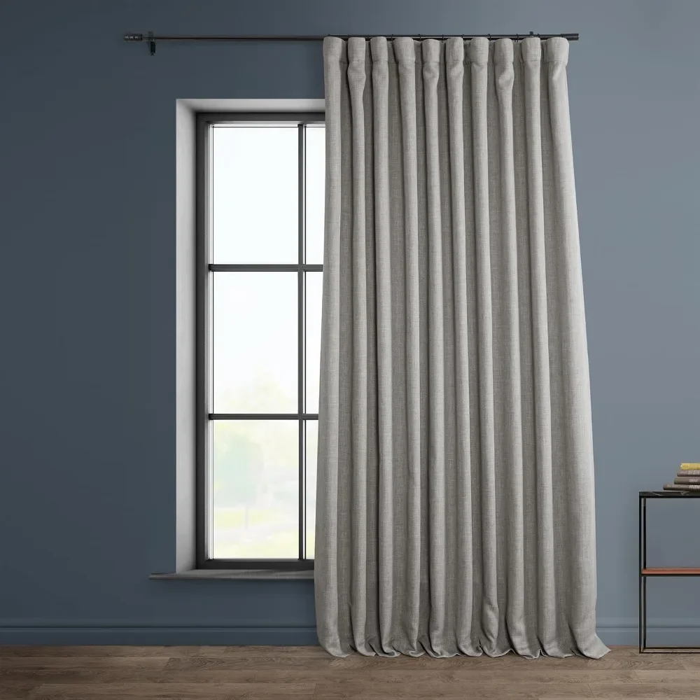 Faux Darkening Curtains-84 Inches Long Extra Wide Luxury Linen Curtains for Bedroom & Living Room (1 Panel), 100W x 84L, Clay