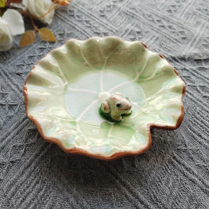 Porcelain Dish Japanese Style Ice cracking glaze Creative Lotus Leaf Shape Tableware Sauce Condiment Dessert Ice-Cream Dishes