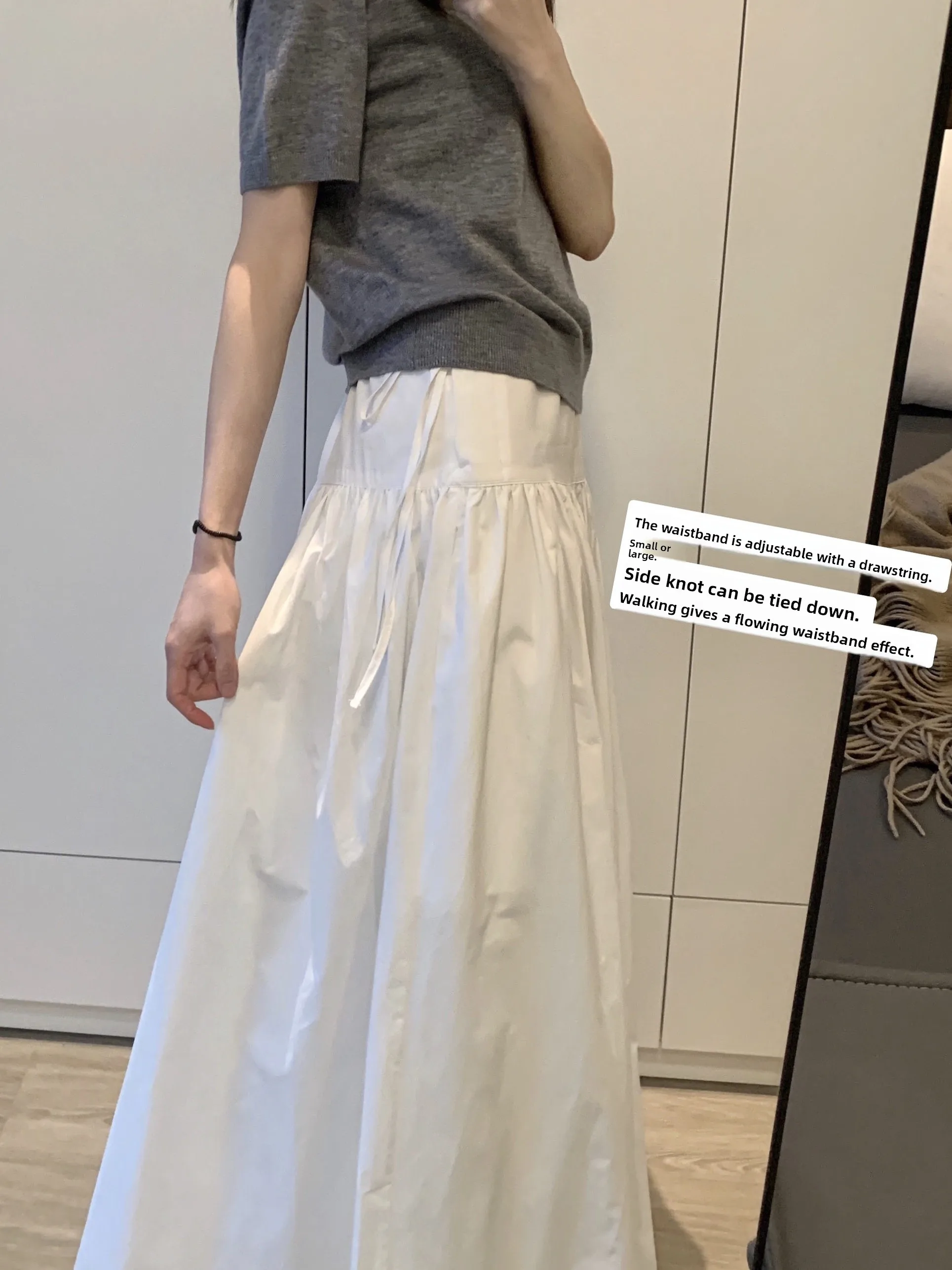 

High Waist Drawstring White Skirt Women's plus Size Korean Japanese Style A-Line Pleated Skirt Casual Summer Skirt