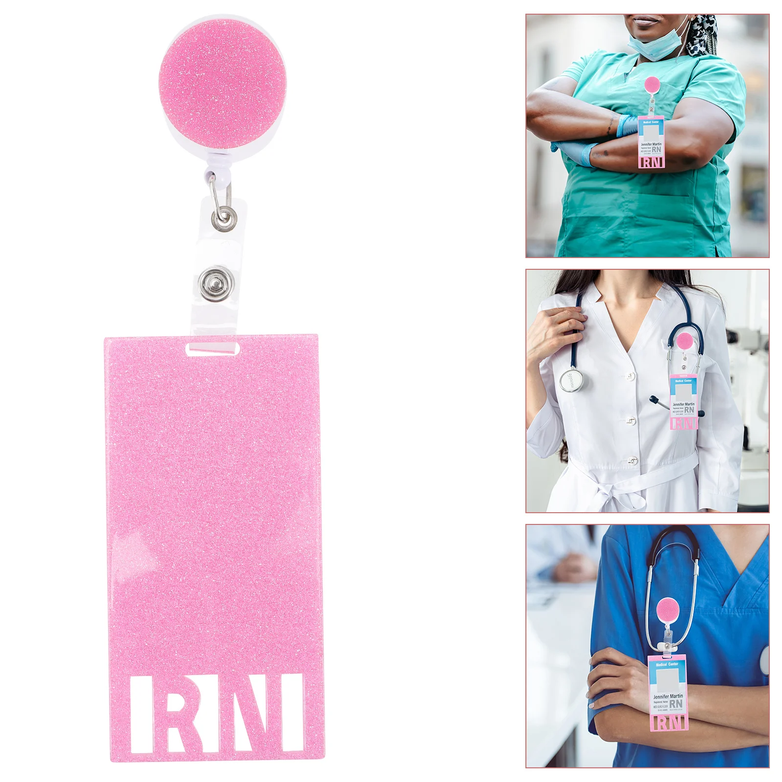 

3pcs Glitter Nurse Holders Belt Badges Doctors Accessories Replacement Reel Fastened Back Design Hospitals