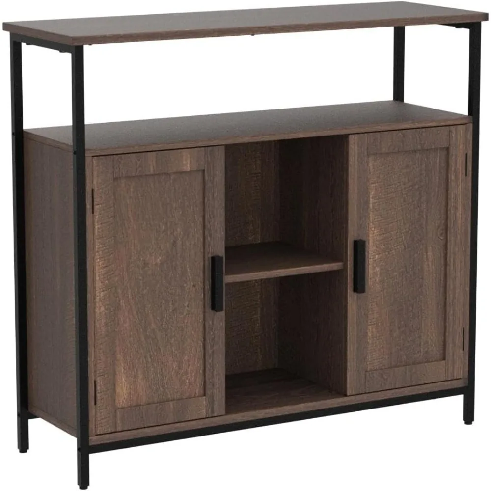 2-door storage cabinet with adjustable shelves, open compartment, storage cutlery cabinet, dining room, living room