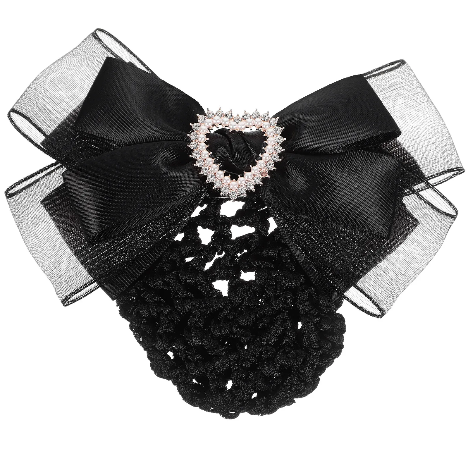 Women Hair Bun Cover Professional Hairnet Bowknot Clip Barrette Mesh Hairnet for Flight Attendants Nurses Elegant Service Hair