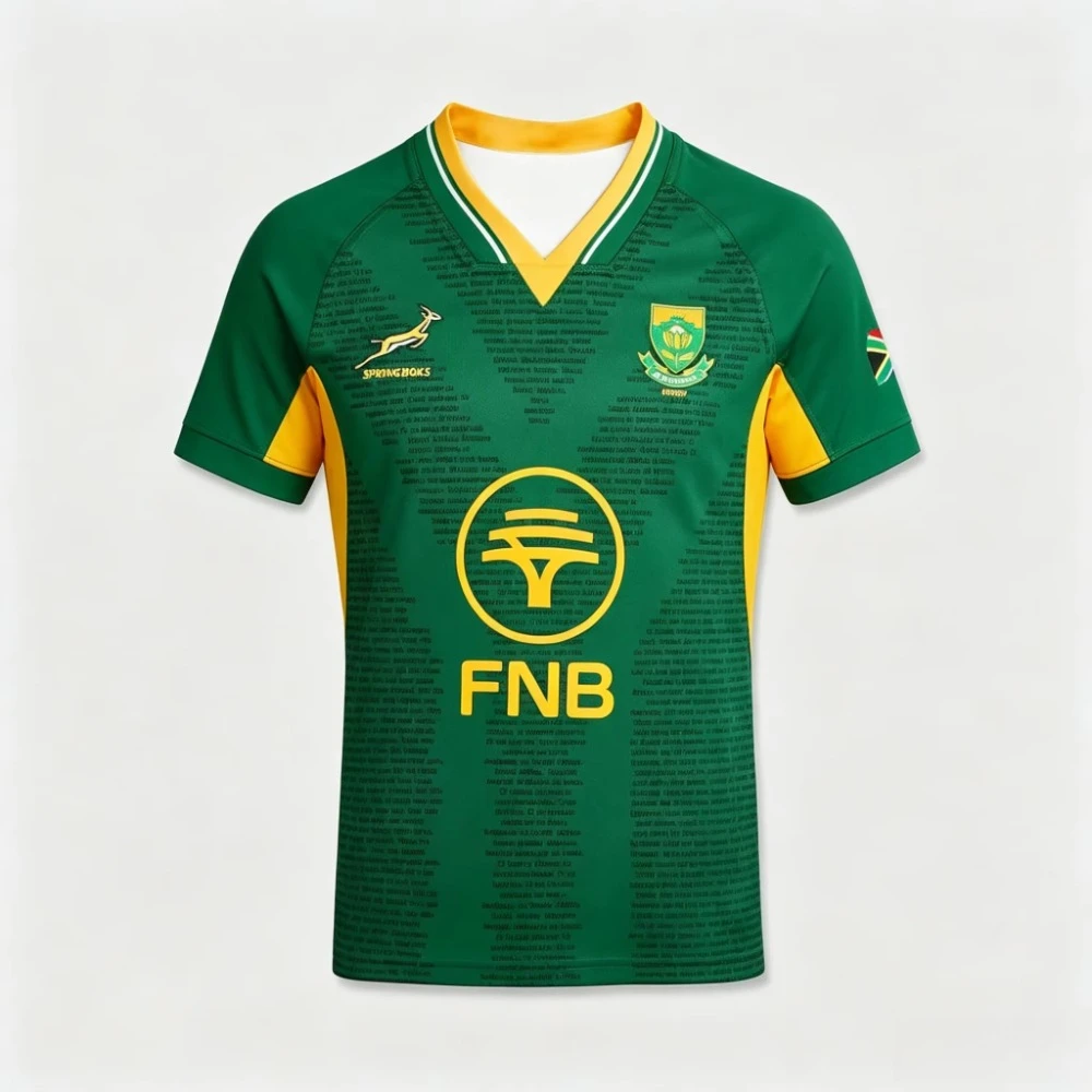 South Africa Rugby 26-27 Home Jersey Green Yellow Side Panel Men Short Sleeve V-neck Shirt for Match Training Game Wear