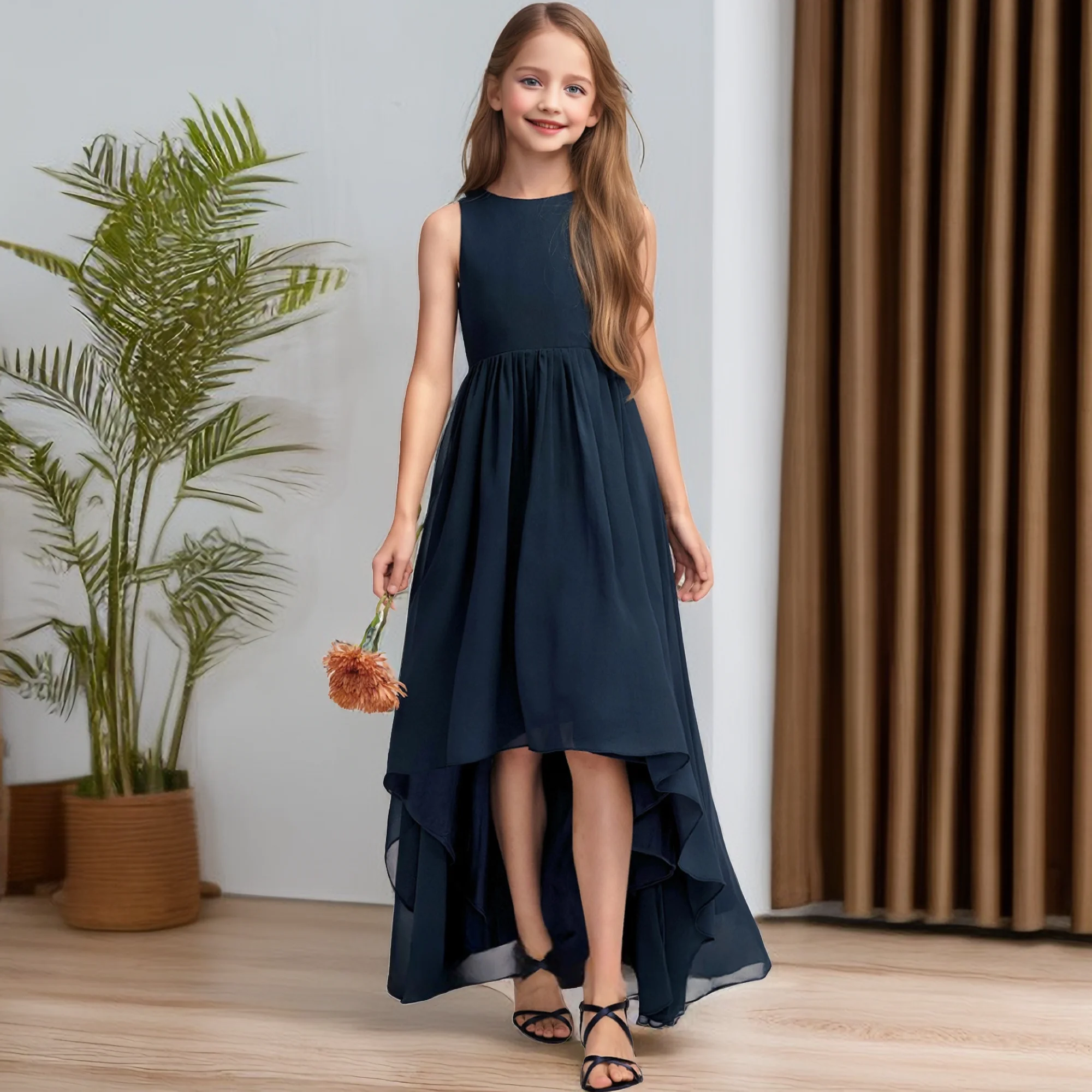 Kids High-Low Chiffon Junior Bridesmaid Dress Wedding Event Prom Night Show Graduation Celebration Ball Birthday Party Pageant