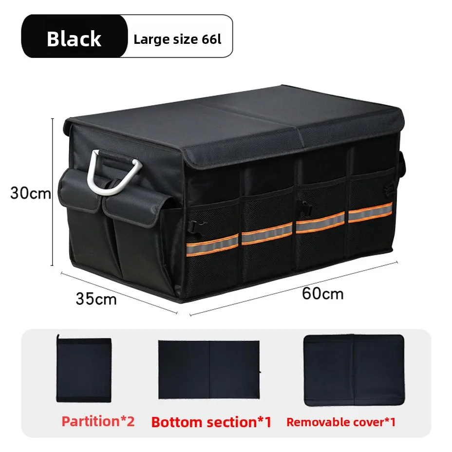 66L Car Trunk Organizer Foldable Heavy Duty Durable Sturdy Collapsible Reflective Strip Storage Box For Sedan SUV Truck