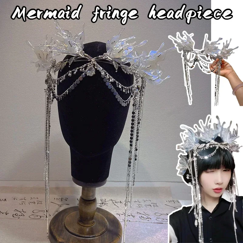 Small Mermaid Headpiece Mermaid Crown Mermaid Tiara Mermaid Birthday Decorations Mermaid Hair Crown Hanfu Style Forehead