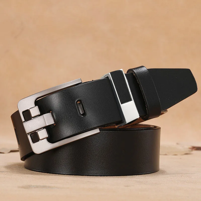 3.8CM X 105-140CM Black Longer Men Belt Two layer Cowhide style Extended buckle Retro Style Brown Pin Buckle Genuine Luxury