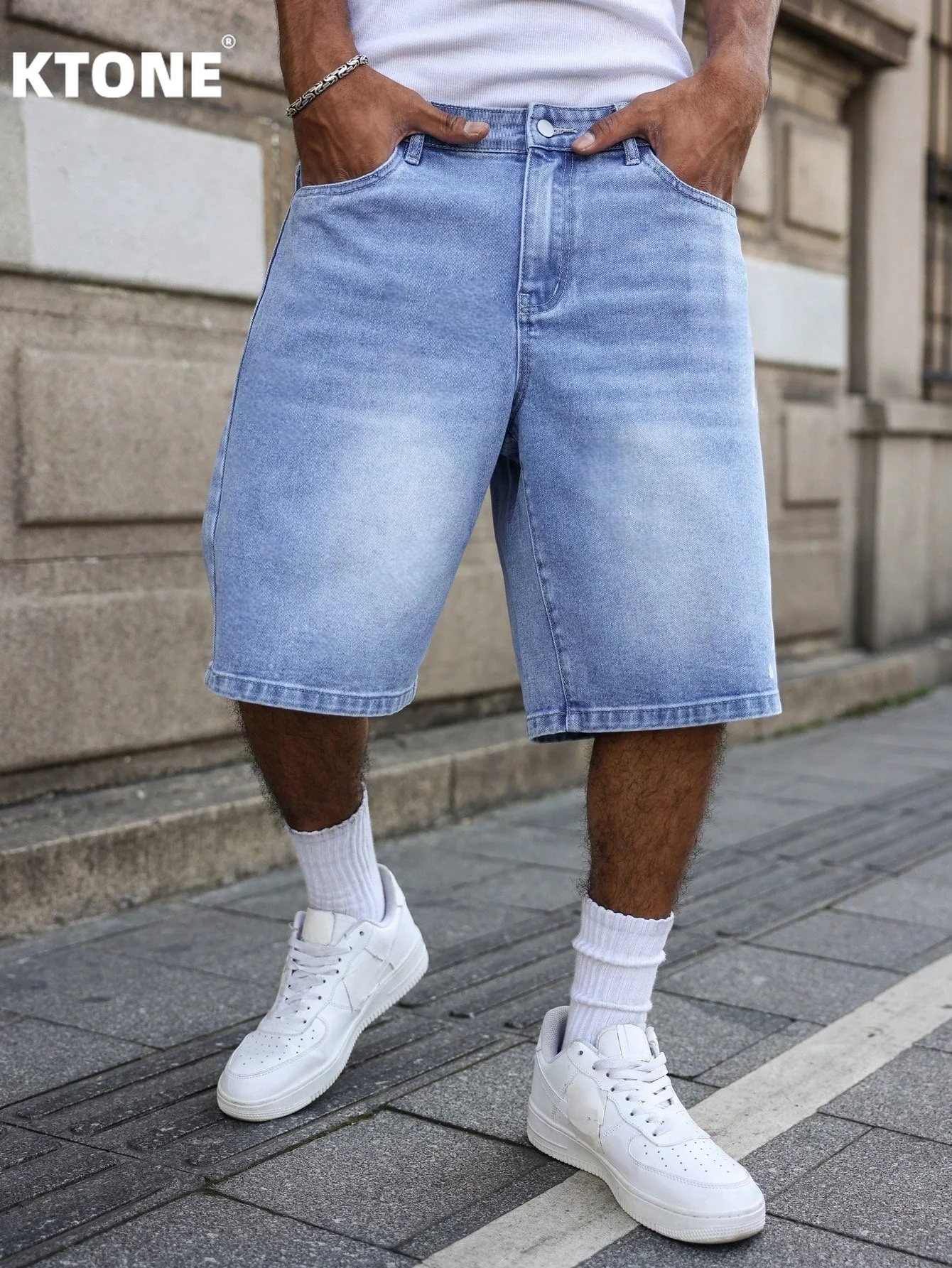 

Male Loose Fit Blue Denim Shorts Non Stretch Casual Jorts Comfort Relaxed Lightweight Solid Color Summer Bottoms