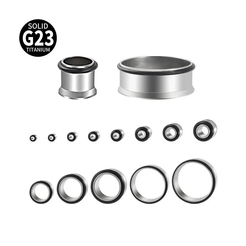 2 قطعة ASTM F-136 التيتانيوم الأذن مقياس المتوسع ثقب واحد متوهج الأذن اللحم نفق التوصيل مجوهرات مع المطاط للنساء الرجال