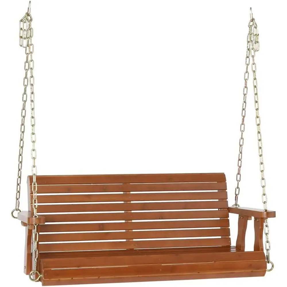 

4-Person Wooden Swing Chair with Heavy-Duty Iron Chains for Outdoor Patio, Garden, and Lawn