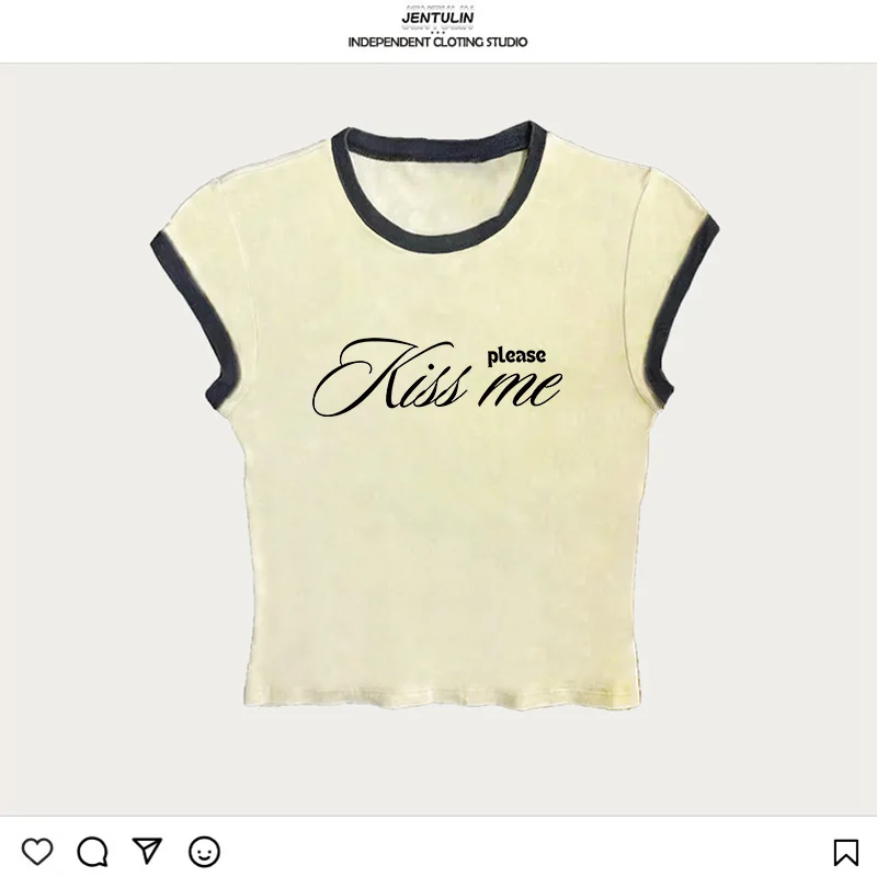 Top estético de los años 2000 para mujer, camisetas con gráficos góticos Punk, Top corto ajustado Harajuku Y2k, ropa informal de manga corta, ropa Popular de Corea