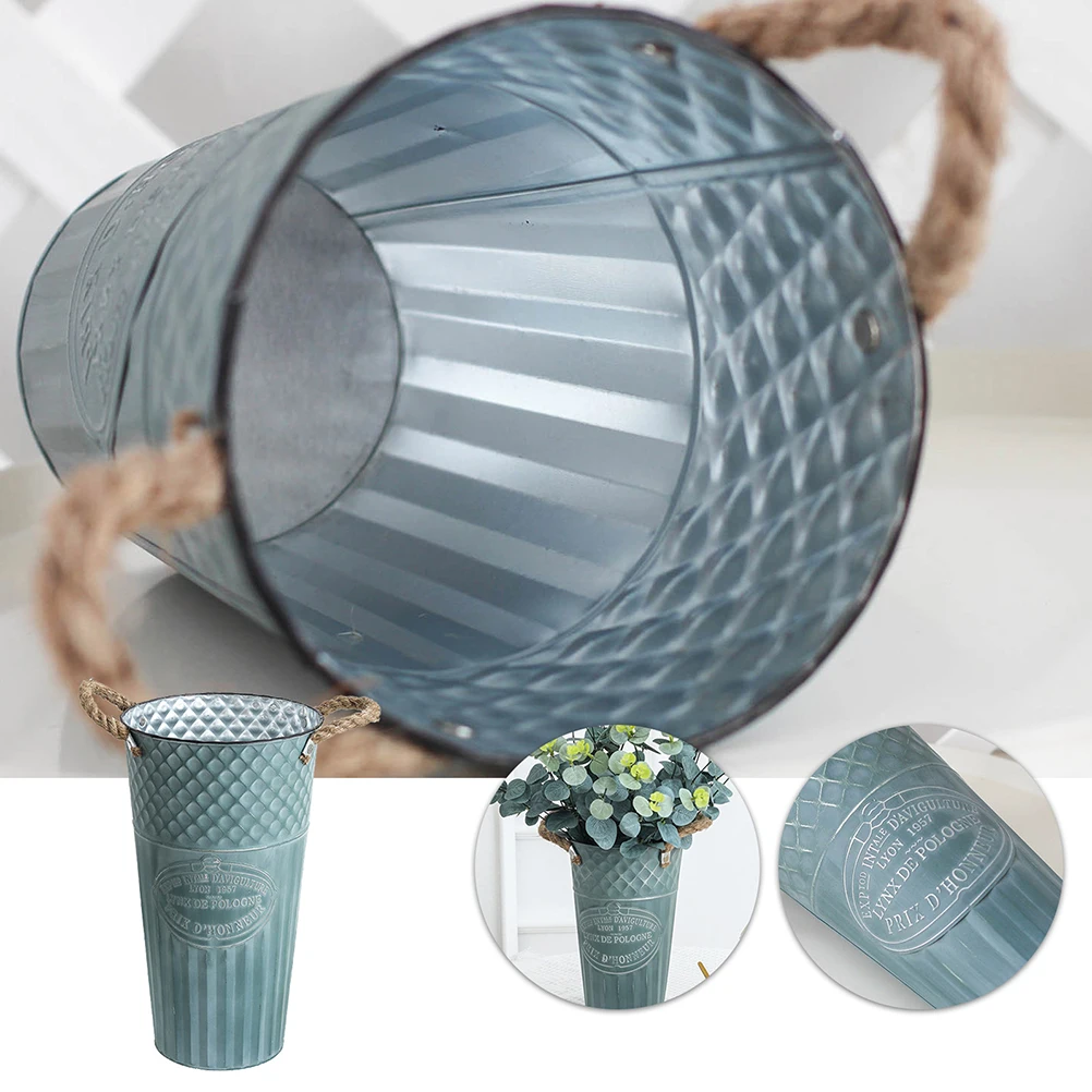

2pcs Retro Iron Flower Bucket Durable Plant Pot for Decorative Vase Dry Flowers Sturdy Material Simple Design Metal