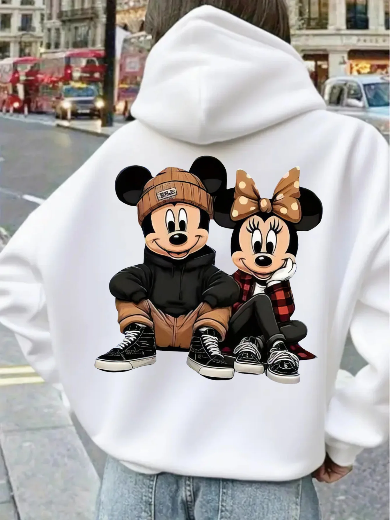 

Толстовка с принтом Disney Fall/Winter Mickey Minnie Street Trend Wear, 100% хлопок, мужская и женская повседневная теплая толстовка Y2k