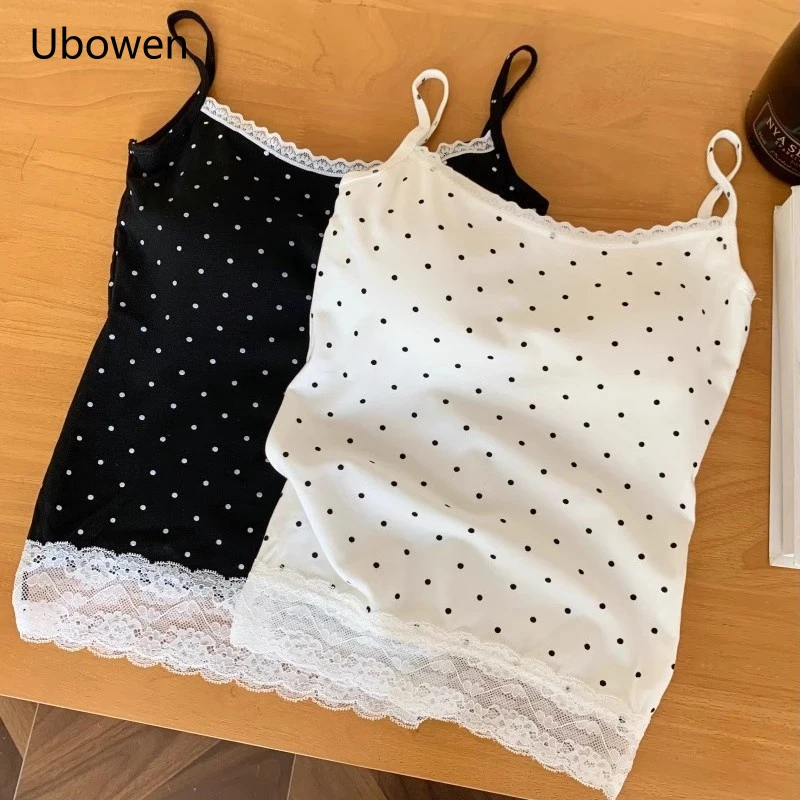 New Hot Girl Style Lace Polka Dot Sleeveless Camisole Top With Fixed Chest Pad Innerwear Outwear