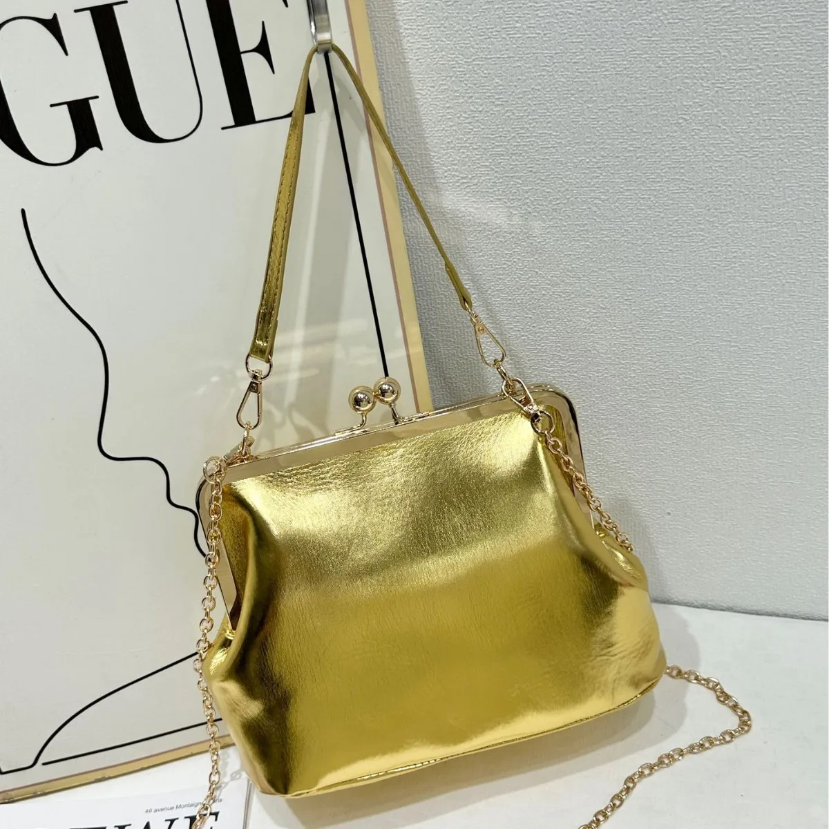 2026 bag women's mouth gold  clip casual handbag versatile large capacity women's trend light luxury