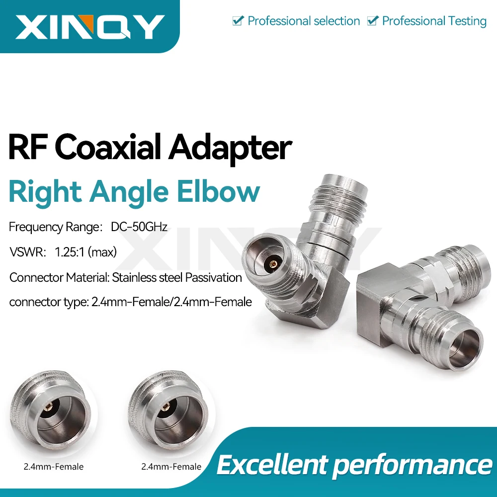 XINQY 50G High-Frequency Coaxial Adapter, mmWave VNA Test Adapter, Right-Angle 2.4mm-KKW Connector