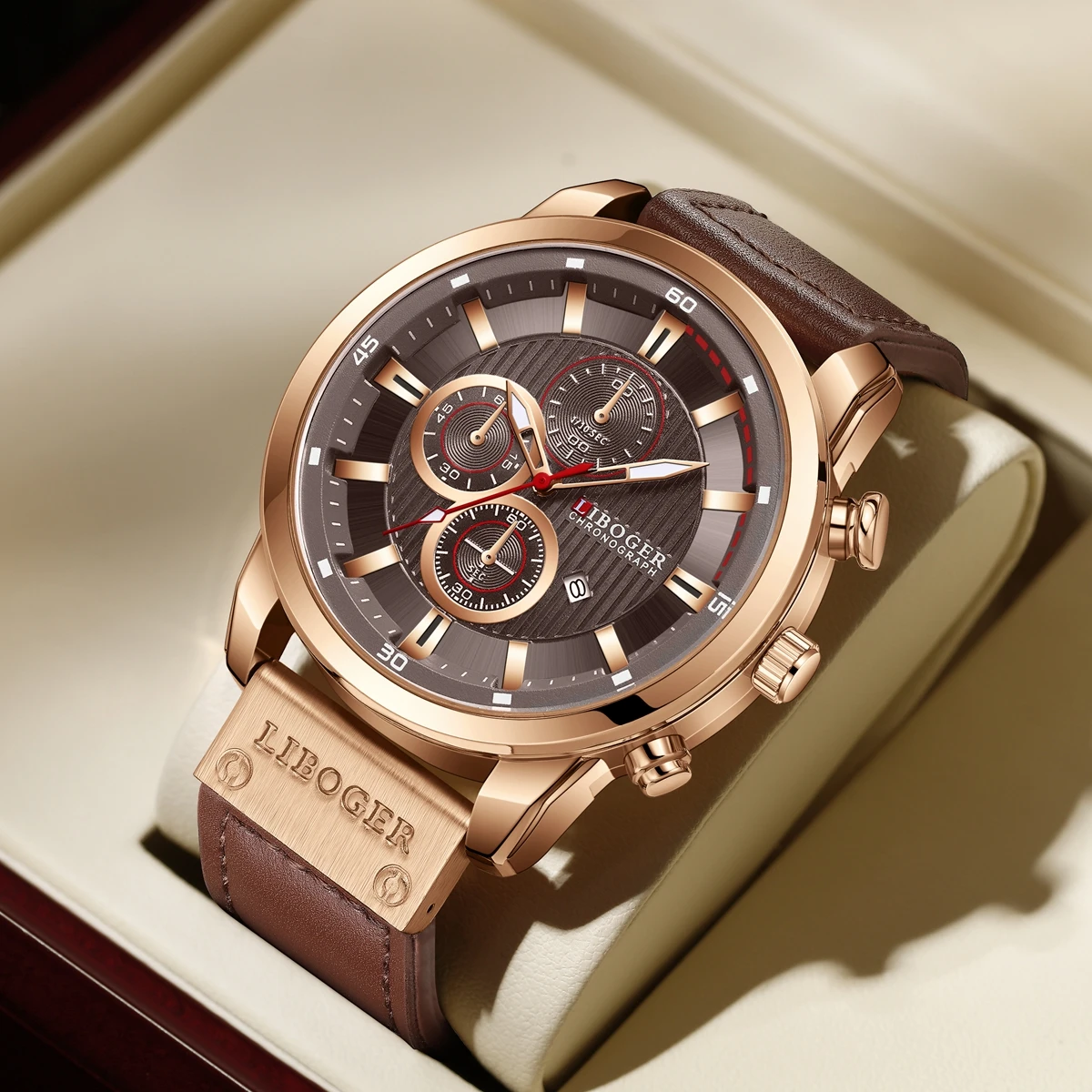 Business Men Quartz Watch High-end Auto Date PU Leather Strap Wristwatch for Man Fashion Casual Analog