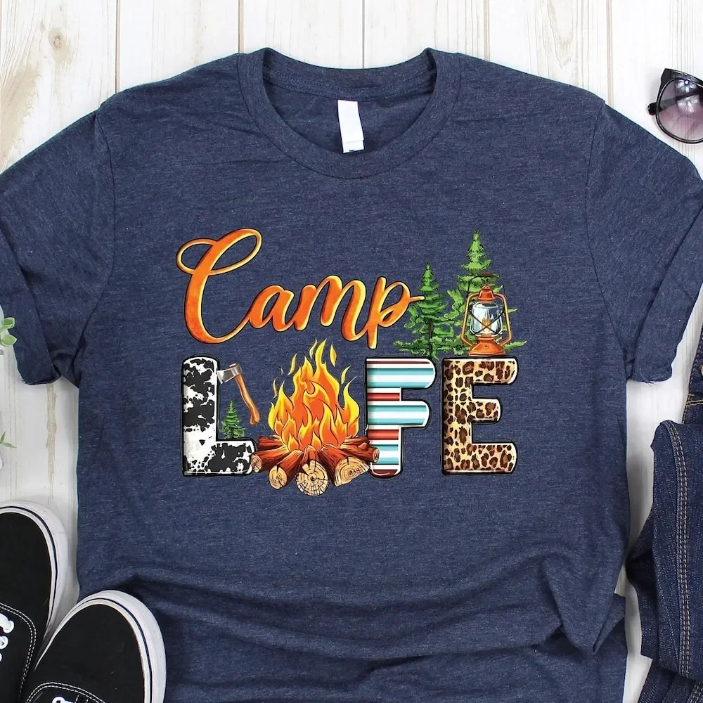 Camp Life T Shirt Fire Camping Trip Vibes Lover Holiday Crew