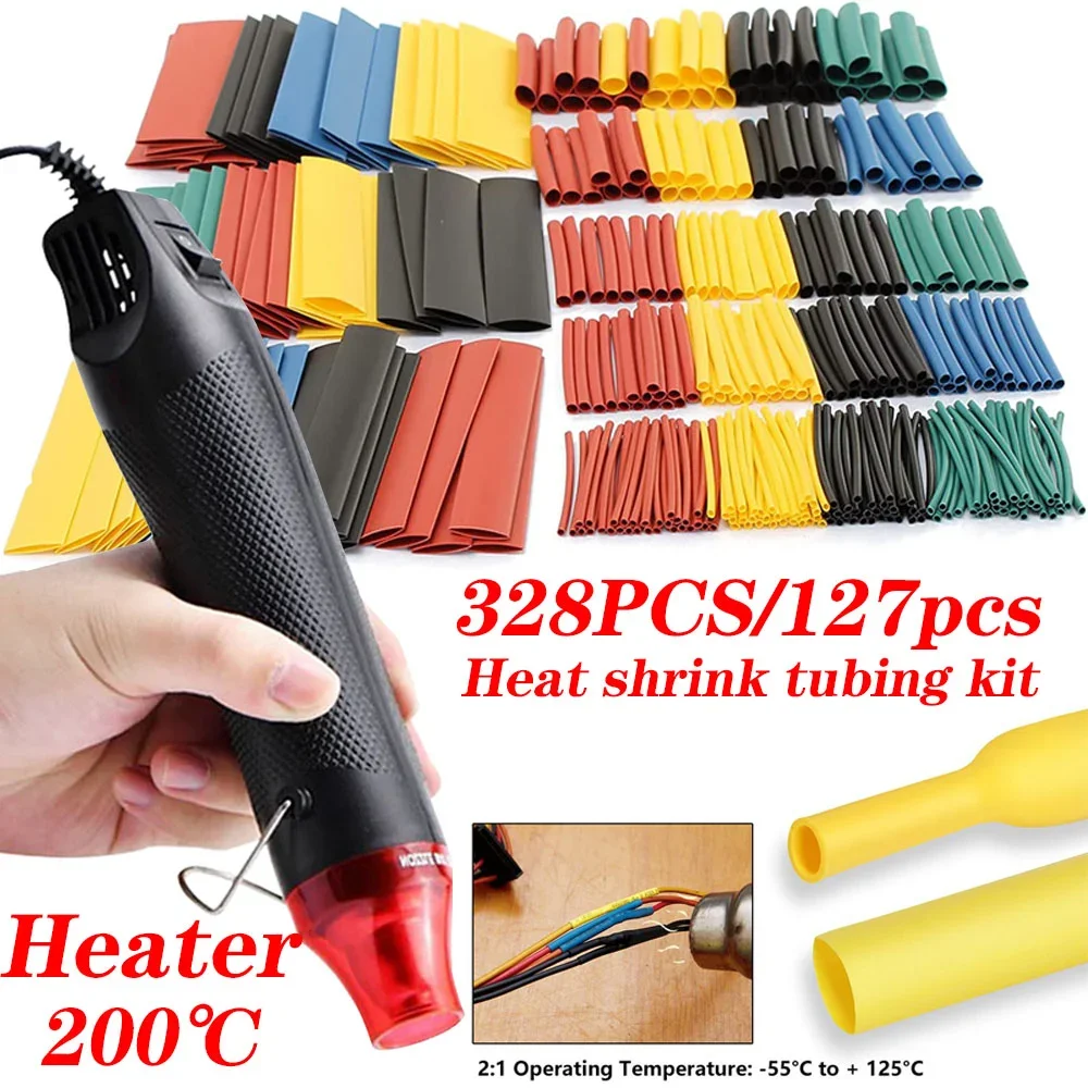 580/530/127PCS Heat Shrink Tubing kit 2:1 Shrinkable Wire Shrinking Wrap Tubing Wire Connect Cover Protection with Hot Air Gun