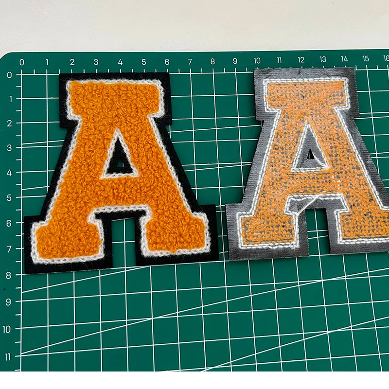 1pc Orange Letter Chenille Embroidered Patch Black Background Iron on Patches For Creating Personalisation Jacket