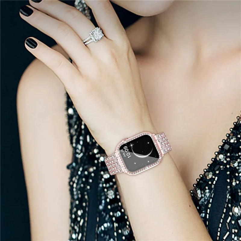 Metal Strap for Apple Watch Band 40mm 38 41mm 44mm 45mm Woman Diamond Shining Stainless Steel Link Bracelet iWatch 7 6 SE 5 4 3