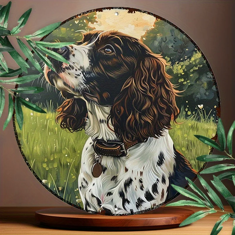 English Springer Spaniel  Round Aluminum Wall Art - UV & Scratch Resistant, Easy-Hang Decor for Indoors & Outdoors