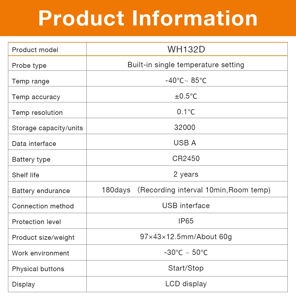 USB Temperature Data Logger 32000 Capacity Humidity Data Logger Reusable RH TEMP Recorder Refrigerated Cold Chain Transport