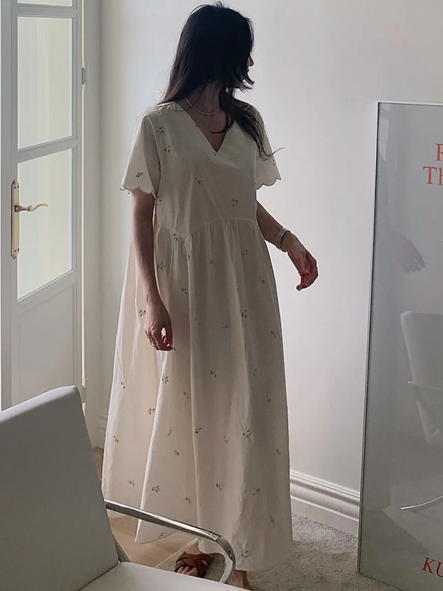 

Ele винтажное летнее шикарное V-Ne вышитое тяжелое рабочее свободное кружево миди длиной с цветочным принтом ort Sve Dr Women's Faion