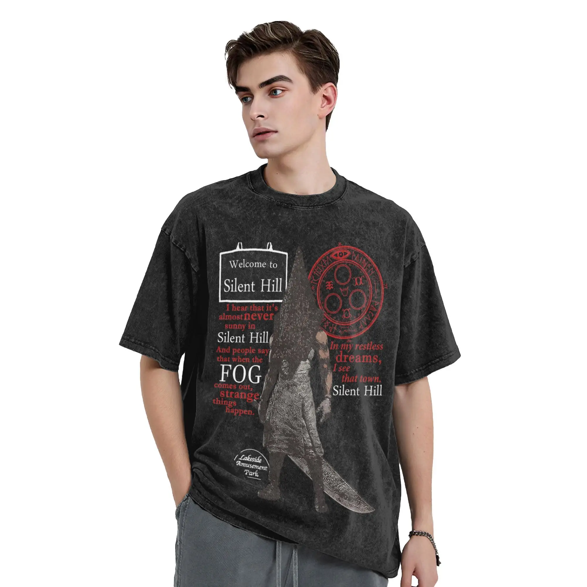 Silent Hill 2 Jogo Camiseta Praia Estilo de Rua Camisetas Casual Hipster Camiseta Para Homem Manga Curta Roupas Soltas