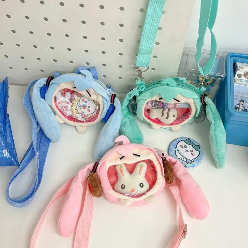 Mini monedero de dibujos animados Hatsune Miku Fufu, bonito estuche para auriculares, bolso de hombro de felpa, bolsa de almacenamiento, llavero, mercancía de Anime Miku