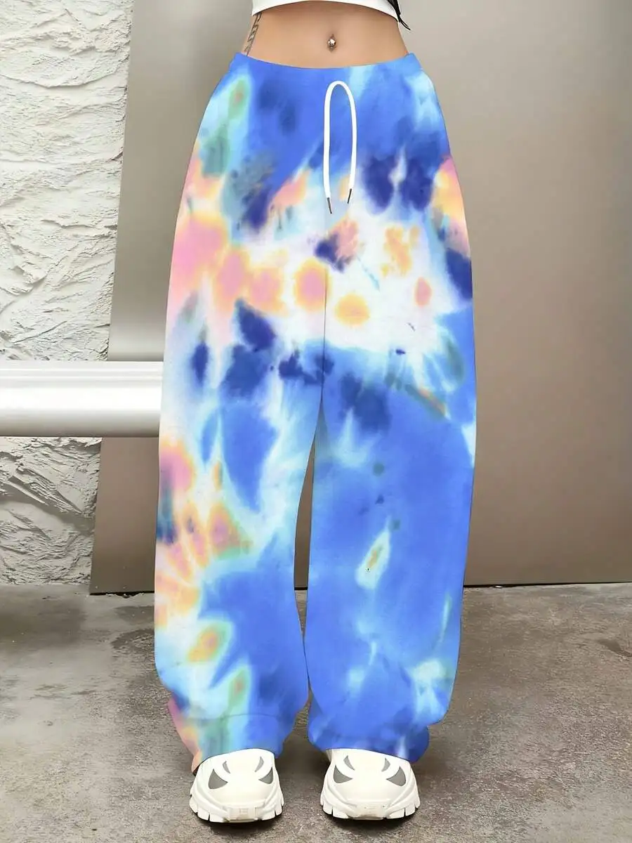 Tie Dye Sweatpants Long Pants Blue Multicolor Abstract Pattern Suitable For Leisure And Sports Scenarios