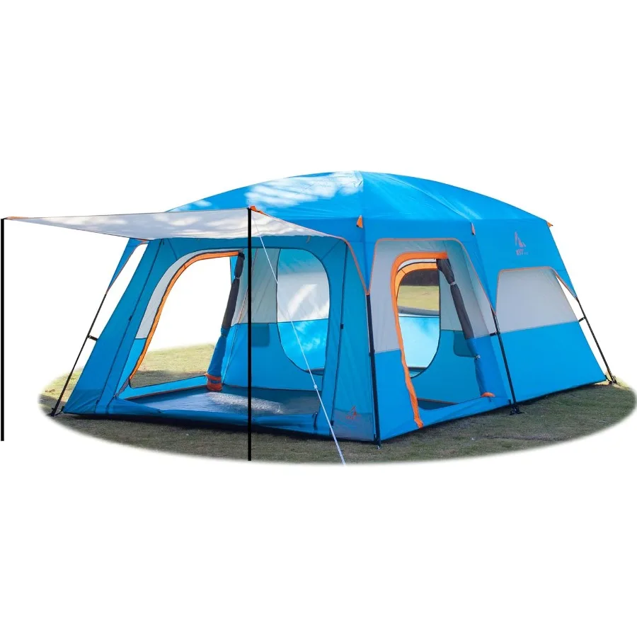 خيمة كبيرة جدًا 6101214 خيام كابينة عائلية شخصية B 2 غرف 3 أبواب و3 نوافذ مع جدار مستقيم شبكي مقاوم للماء مزدوج La