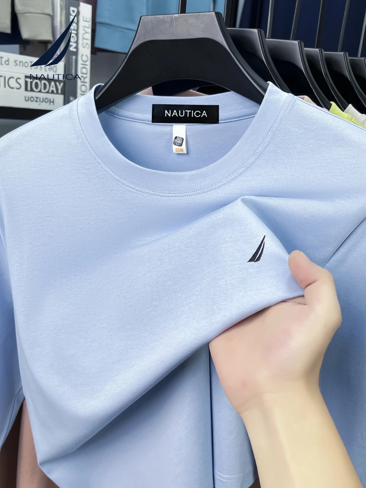 Nautica Men's Long Sleeve round Neck T-Shirt Embroidered Cotton  Color Fashionable Base Shirt Spring Autumn New Arrival