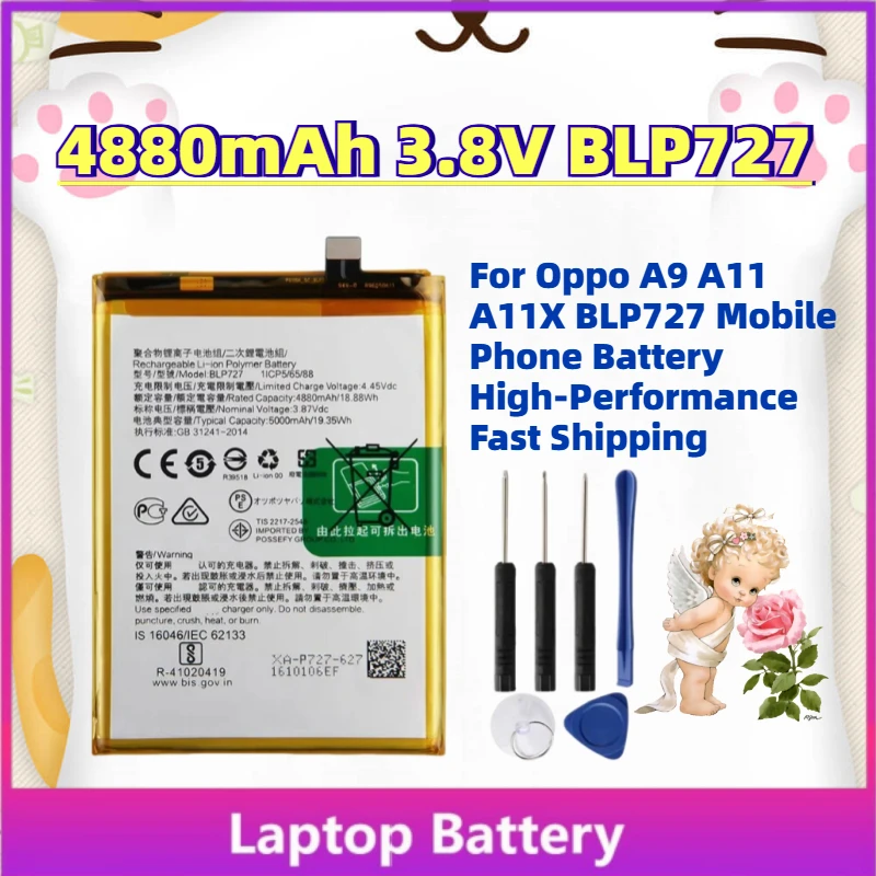 

Upgrade 4880mAh 3.8V BLP727 Rechargeable Battery for Oppo A9 A11 A11X BLP727 Mobile Phone Battery High-Performance Fast Shipping