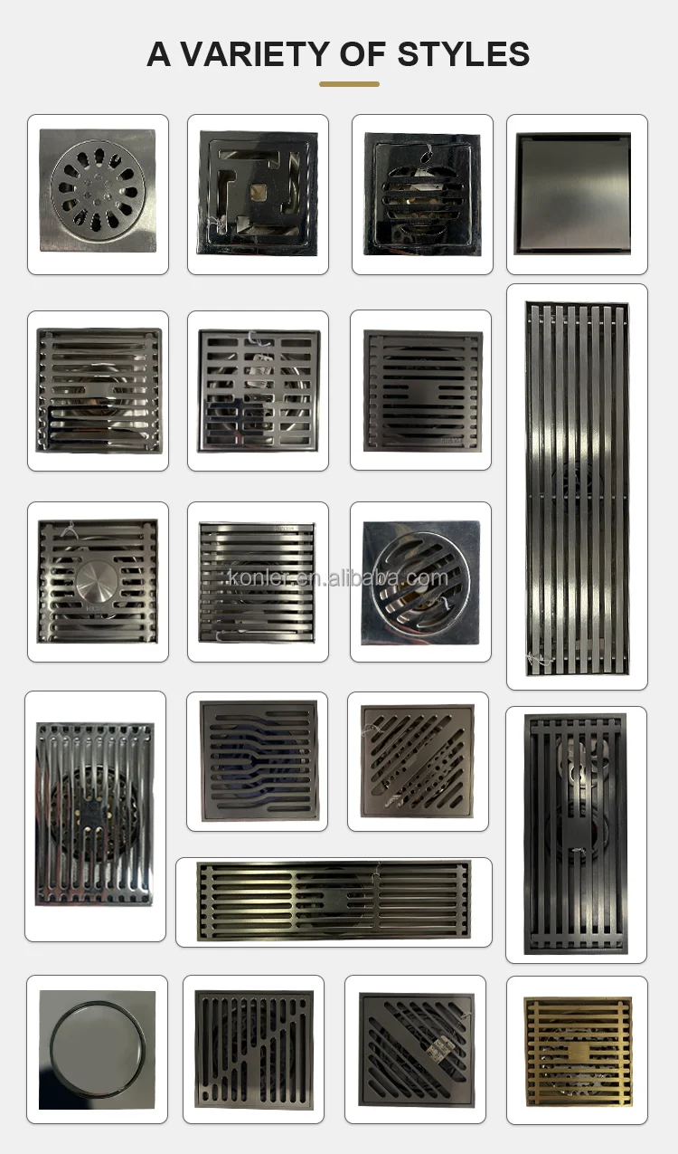 Custom Anti Odor Square Floor Drain With Tile Insert Grate Cover Strainer Brushed Bathroom Shower.European Style Floor Drain