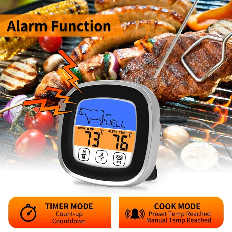 Digitales Küchenfleischthermometer mit Touchscreen-LCD-Display und Timer-Kochmodus zum Grillen – Präzisionssonde – Detail 7