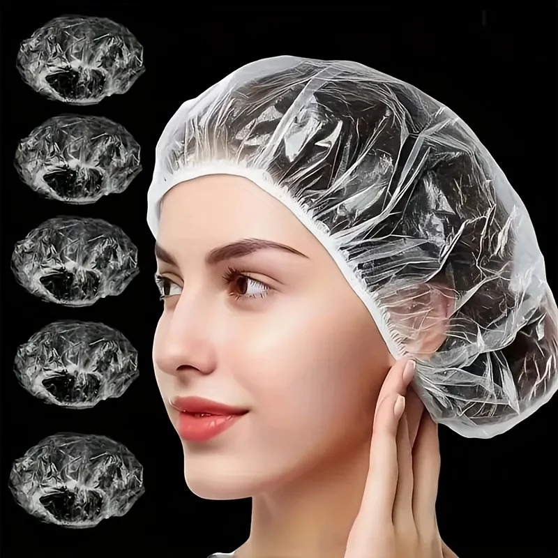 50/100Pcs Disposable Shower Caps for Hair Dyeing, Bathing, and Washing Hair, Transparent Shower Caps with Elastic Opening, Waterproof, Hotel Hairdressing Special Shower Caps, Holiday Gifts, Christmas and Halloween Gifts