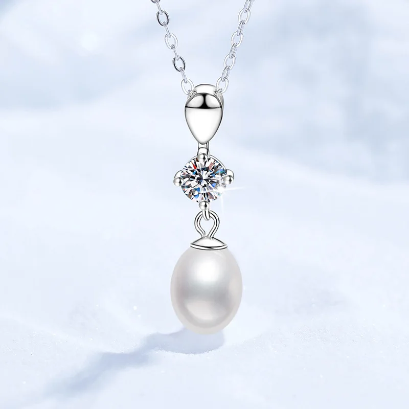 

PT950 Platinum Inlaid Moissanite Pendant, Diana Style Natural Freshwater Pearl Necklace, Diamond Collarbone Chain, PT950 Imprint