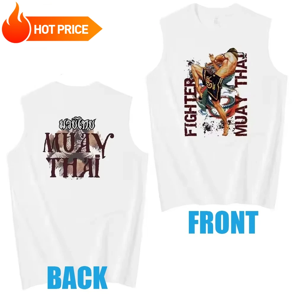 Muay Thai Kicking Martial Arts MMA Combat Fighter Tanktop 100% Cotton O-Neck Summer Casual Mens Tank Tops Sleeveless T-shirt