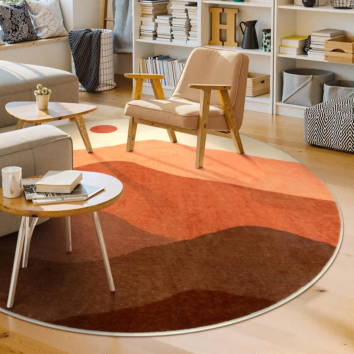 

Soft Colorful Round Washable Non-Slip Low-Pile Rug for Living Room and Kids' Space
