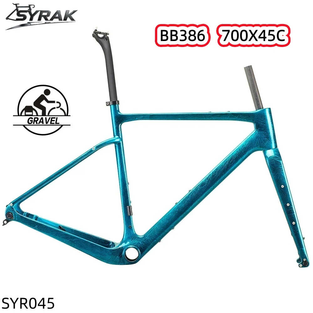 

SYRAK 700C Disc Brake BB386 Carbon Gravel Bike Frame 49 52 54 56 58cm Thru Axle 142 x12mm Cyclocross Road Bicycle Frameset