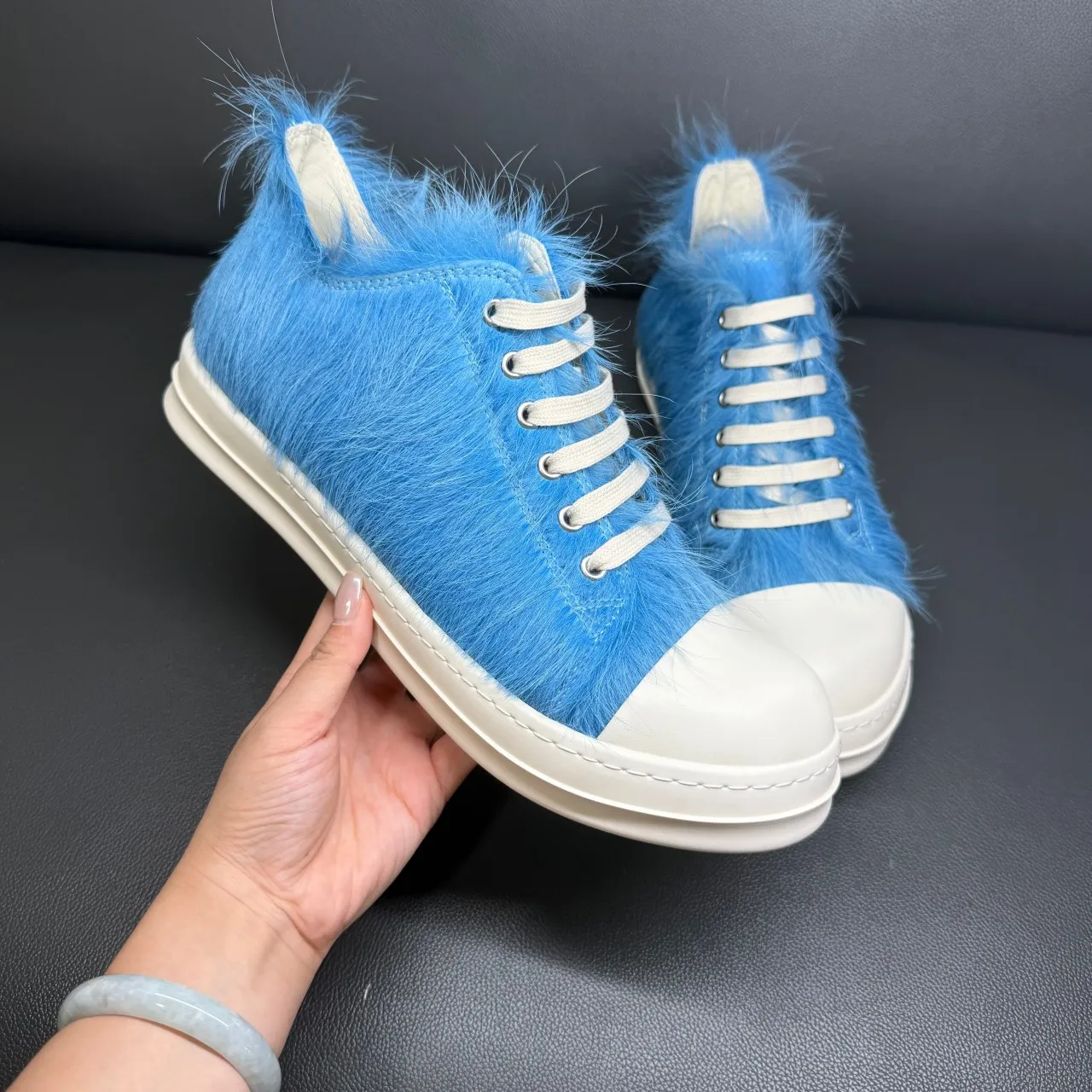Luxury Brand Low Top Shoes Blue Horsehair Men's Women's Grey Horse Hair Lace-Up Casual Sneakers  Outdoor Comfort Footwear