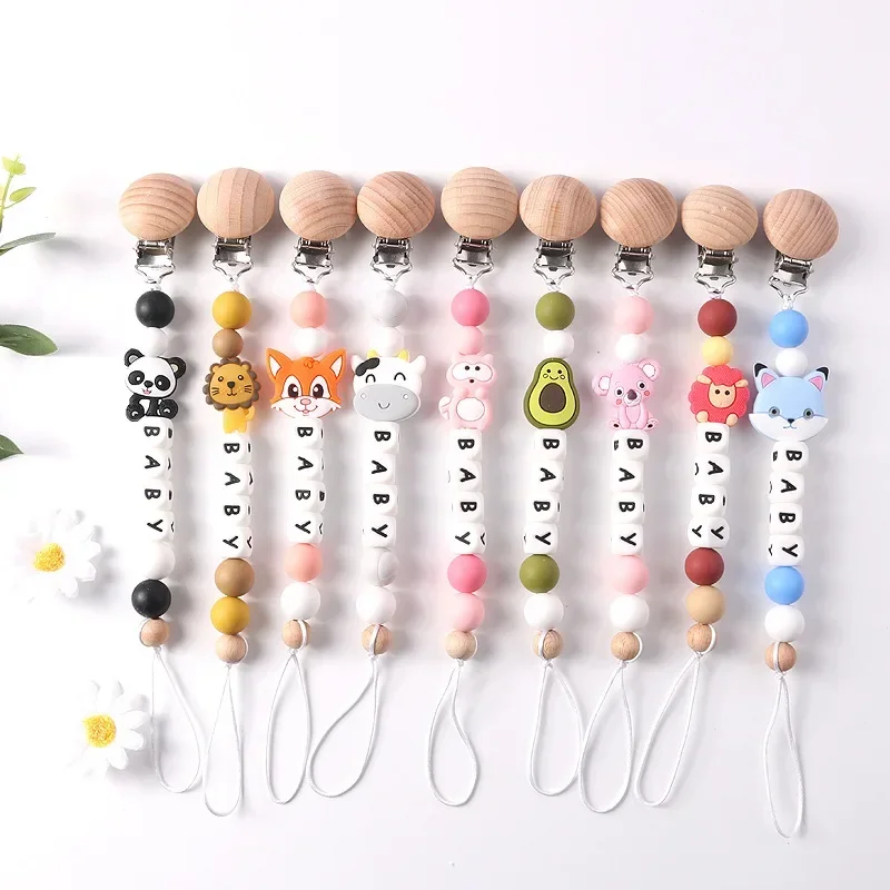 INS Baby ciuccio Clip nome personalizzato Silicone Cartoon Animal Balloon BPA Free Dummy Nipple Holder Clip accessori per neonati