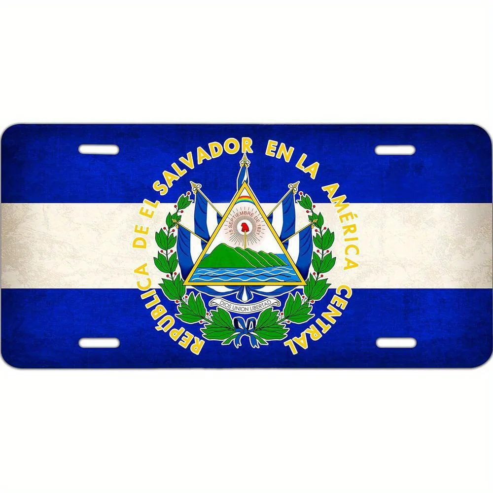 EL Salvador Flag Decorative Front Sublimated License Plate, 0.025 inch (0.65mm) Thickness -1023