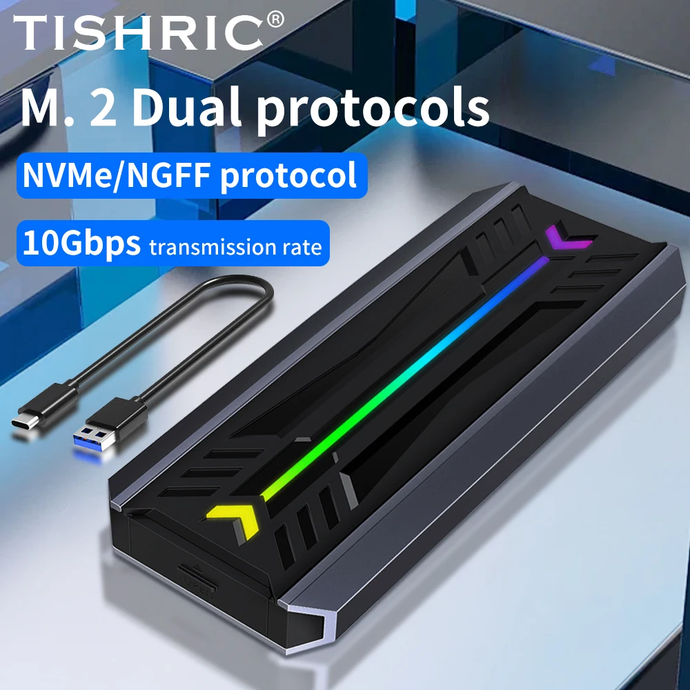TISHRIC SSD ฮาร์ดไดรฟ์ภายนอก NGFF NVME Dual Protocol SSD M.2 ฮาร์ดไดรฟ์กล่อง Type-C รองรับ 2280 สําหรับแล็ปท็อปพีซี