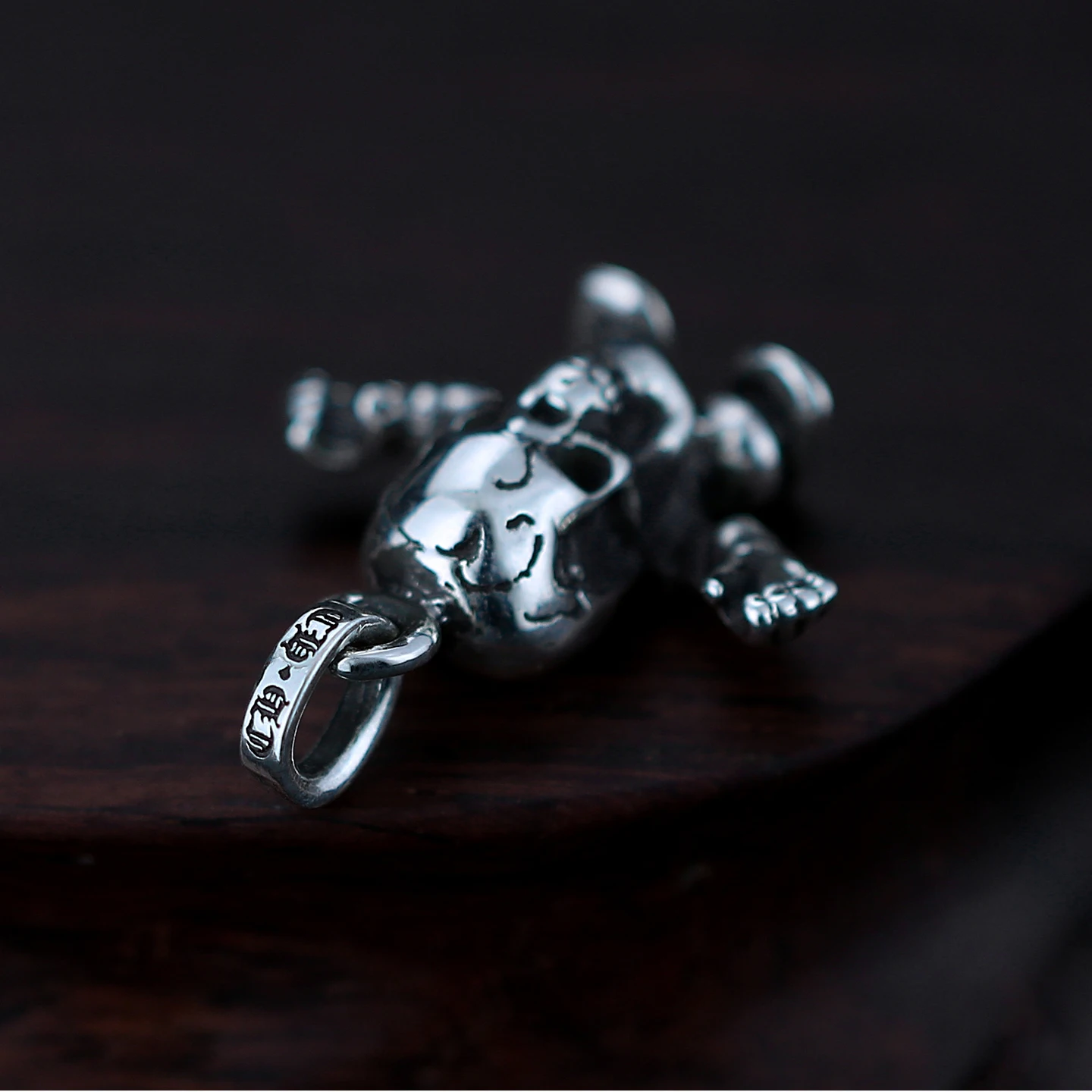 قلادة قزم على شكل جمجمة واقفة من الفضة الإسترليني S925 للرجال، قلادة صلبة عتيقة، قلادة واحدة على الطراز الأمريكي الشرير #3